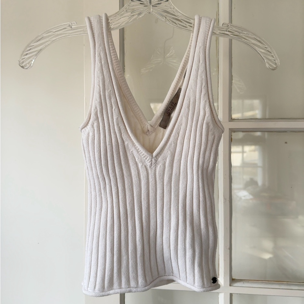 Guess White Ribbed Knit Stretch Tank Top size Small